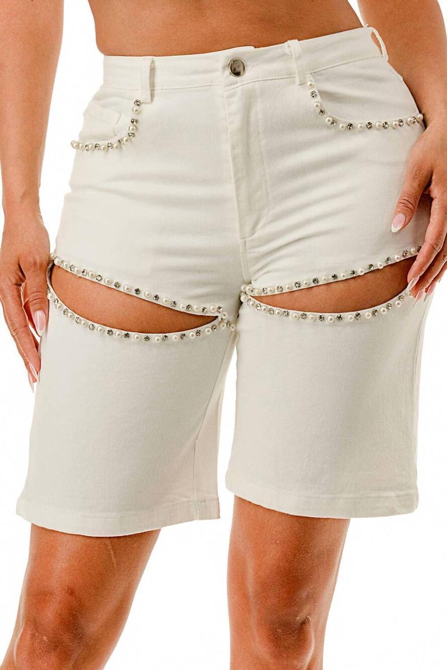 NEW SALT embellished pearl shorts in white